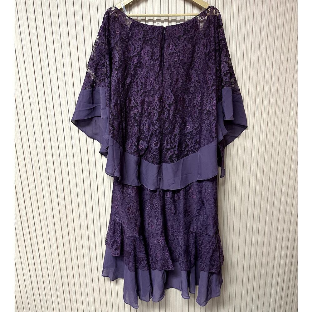JJ's House Plum Chiffon Lace Cape Mermaid Dress with Sequins Beading Size 20W - Picture 4 of 10